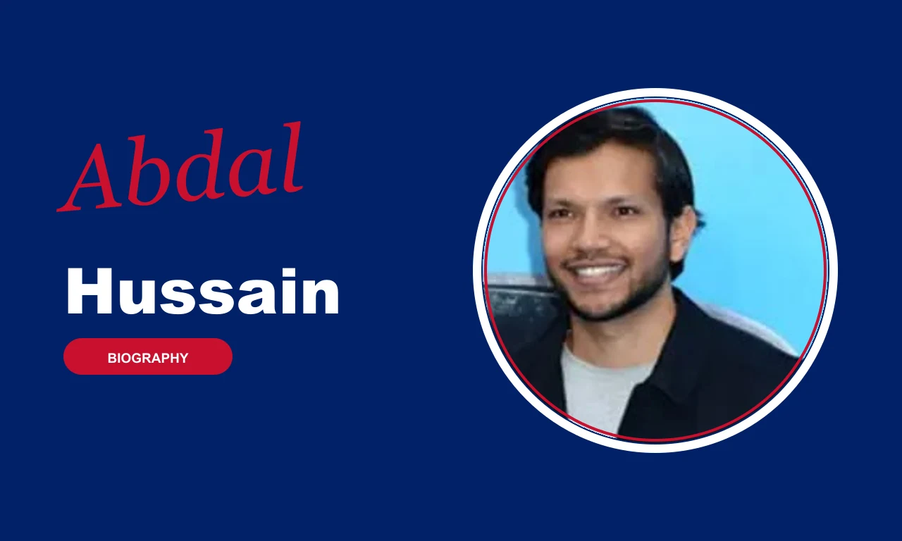 Abdal Hussain biography banner on navy background