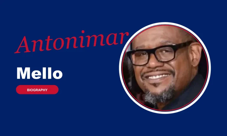 Antonimar Mello biography banner on navy background