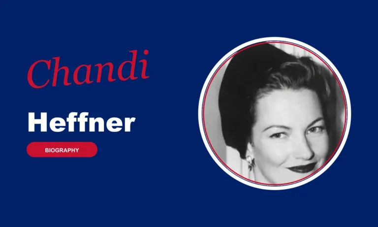 Chandi Heffner biography banner on navy background