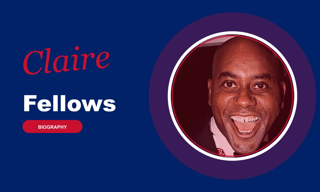 Claire Fellows biography banner on navy background