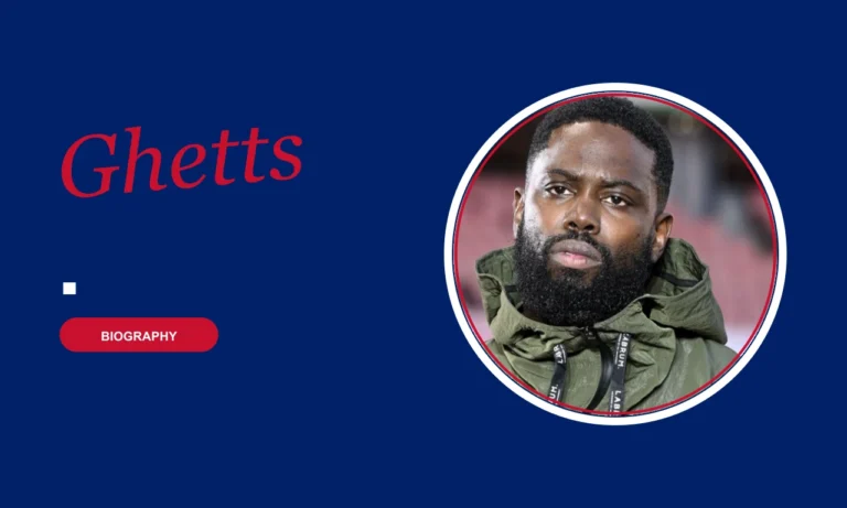 Ghetts . biography banner on navy background