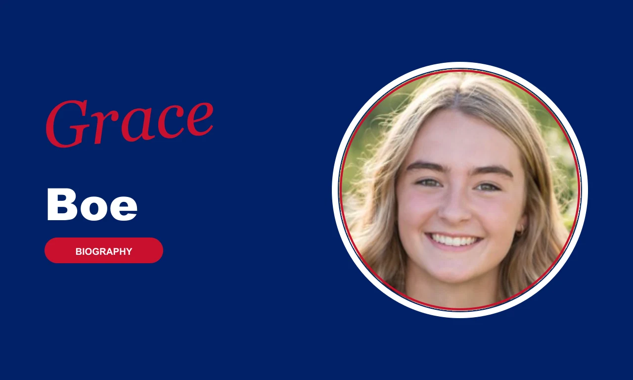 Grace Boe biography banner on navy background