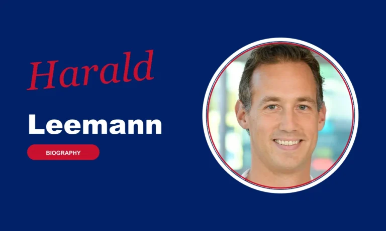 Harald Leemann biography banner on navy background