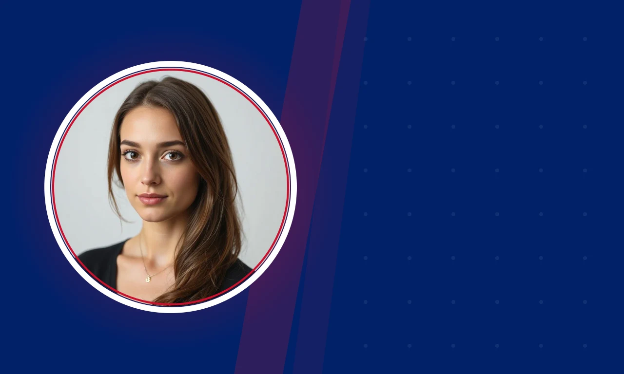 Jalynn Elordi circular portrait photo on navy background