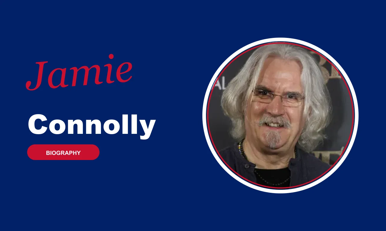 Jamie Connolly biography banner on navy background