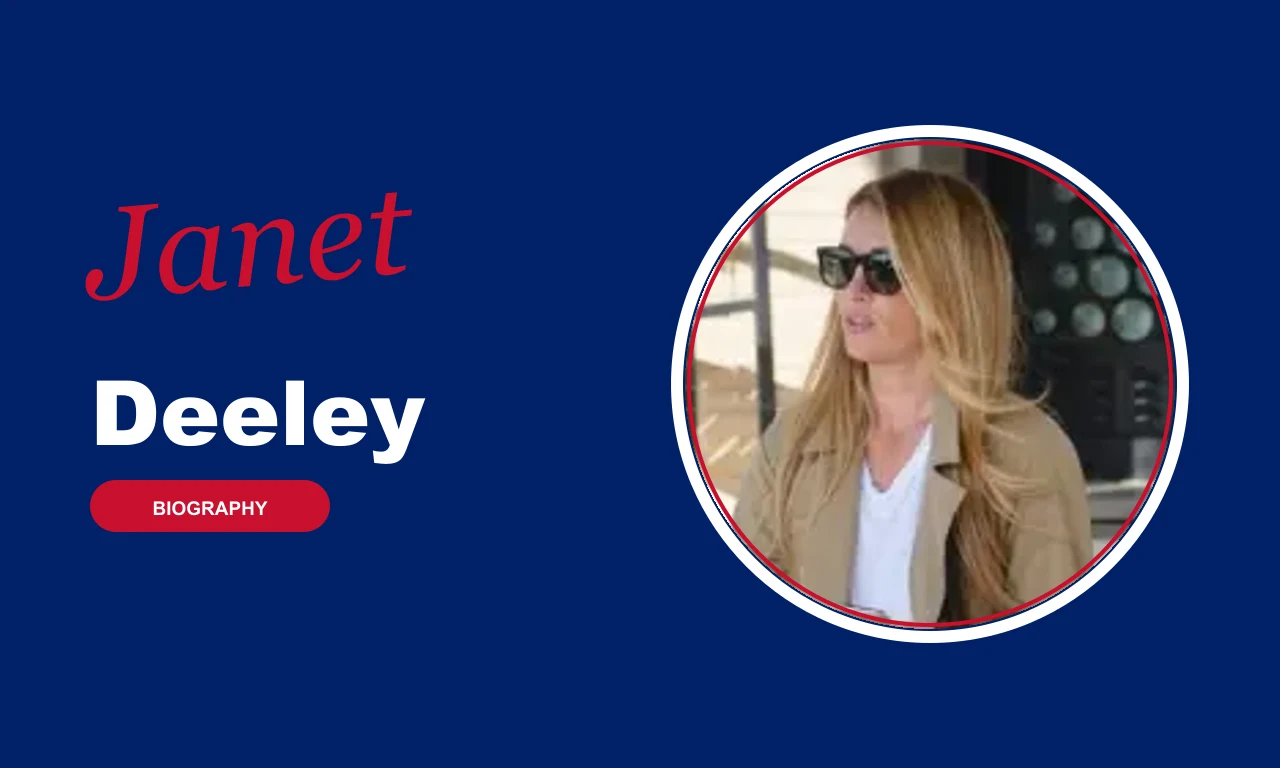 Janet Deeley biography banner on navy background