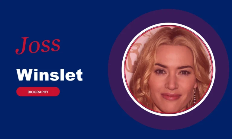 Joss Winslet biography banner on navy background