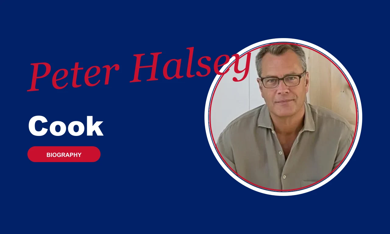 Peter Halsey Cook biography banner on navy background
