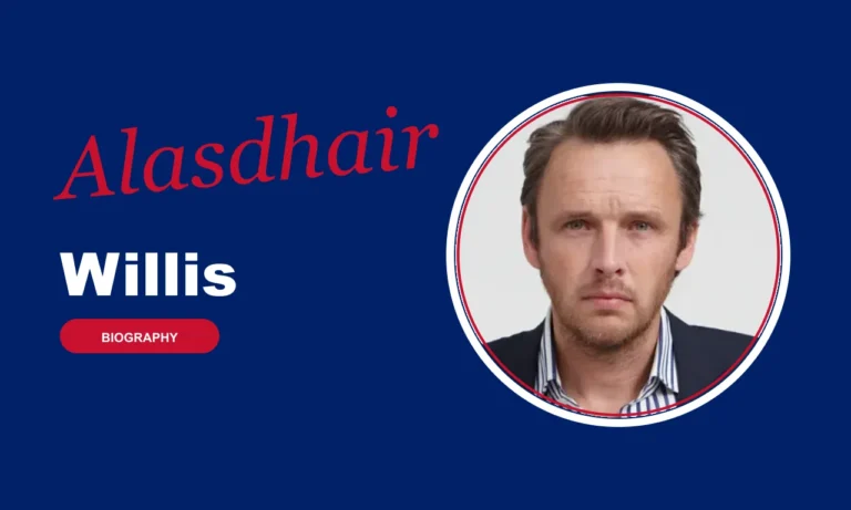 Alasdhair Willis biography banner on navy background