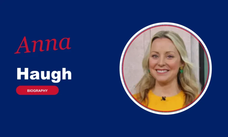 Anna Haugh biography banner on navy background