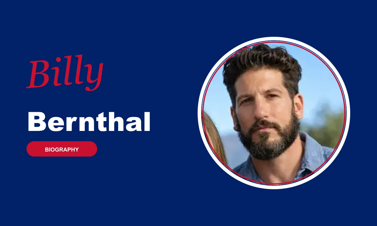 Billy Bernthal biography banner on navy background