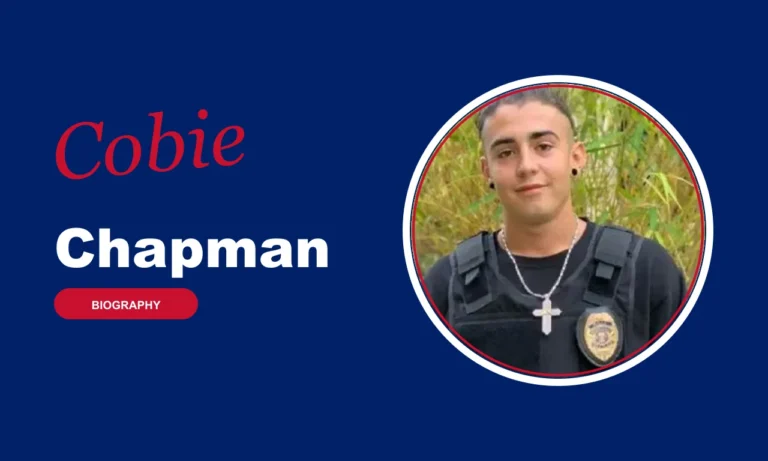 Cobie Chapman biography banner on navy background