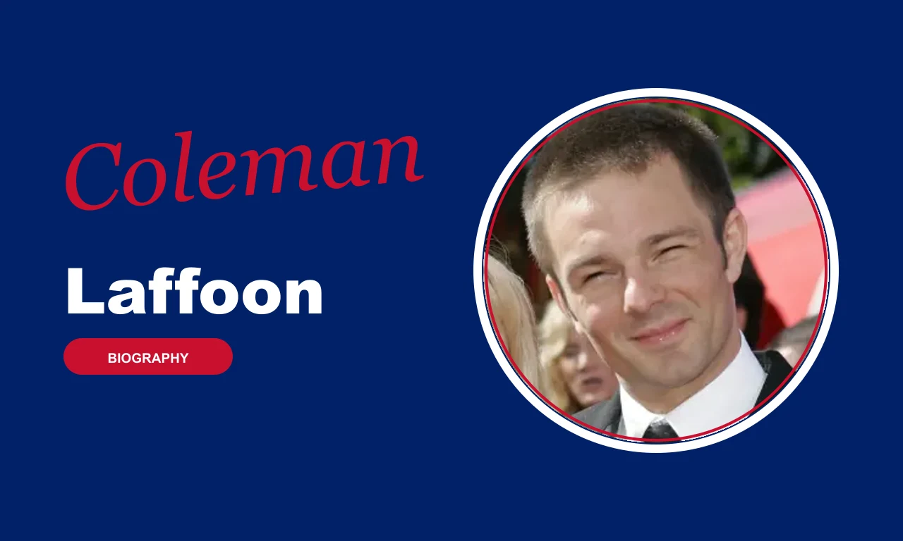 Coleman Laffoon biography banner on navy background