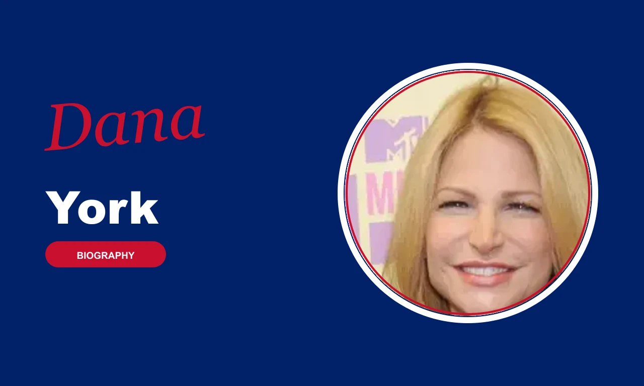 Dana York biography banner on navy background