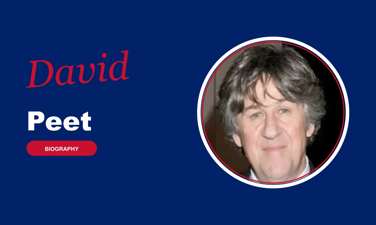 David Peet biography banner on navy background