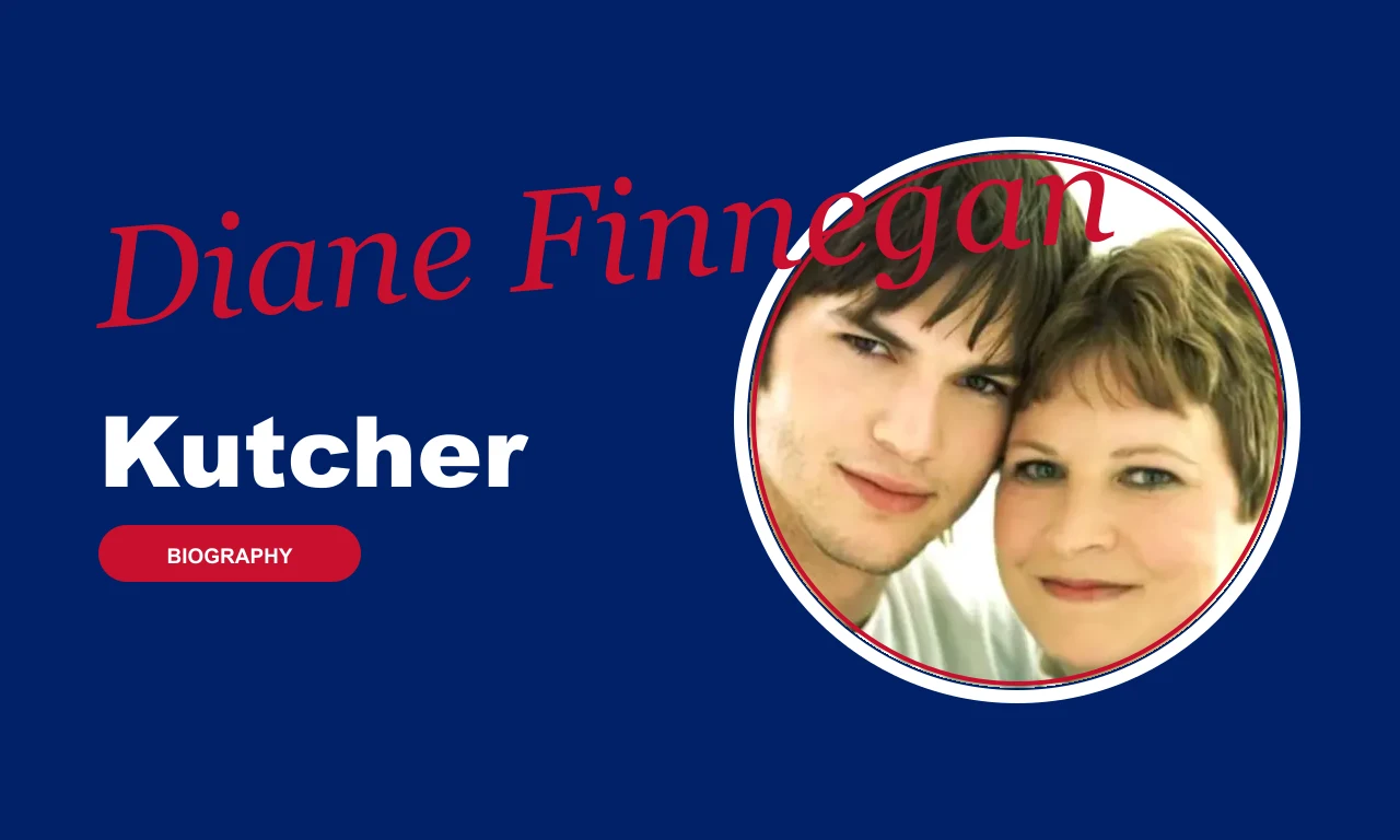 Diane Finnegan Kutcher biography banner on navy background