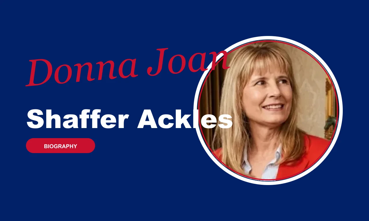 Donna Joan Shaffer Ackles biography banner on navy background