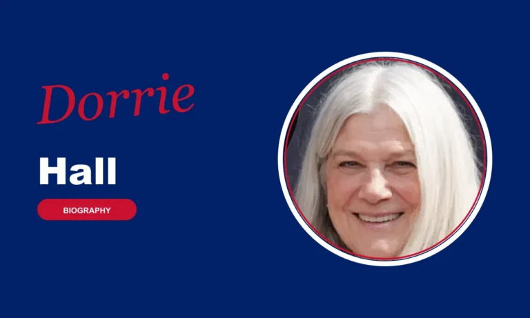 Dorrie Hall biography banner on navy background