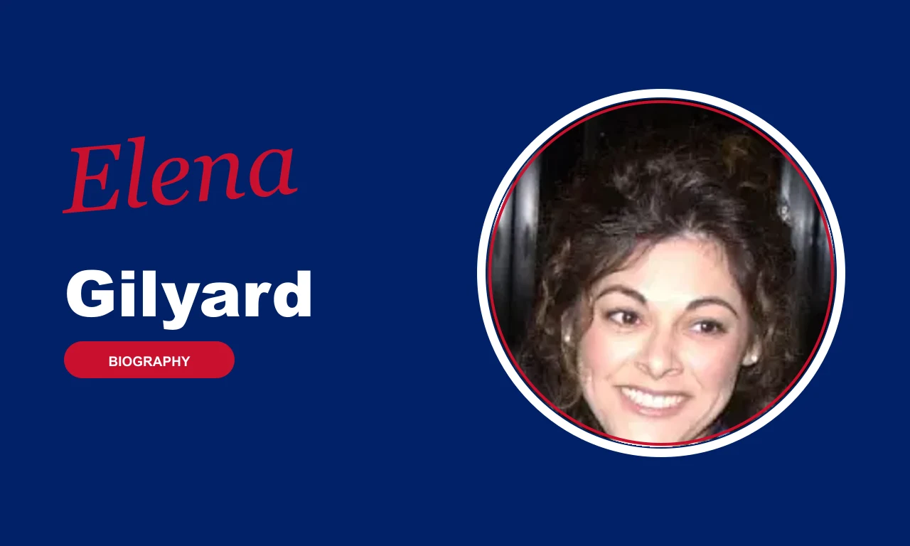 Elena Gilyard biography banner on navy background
