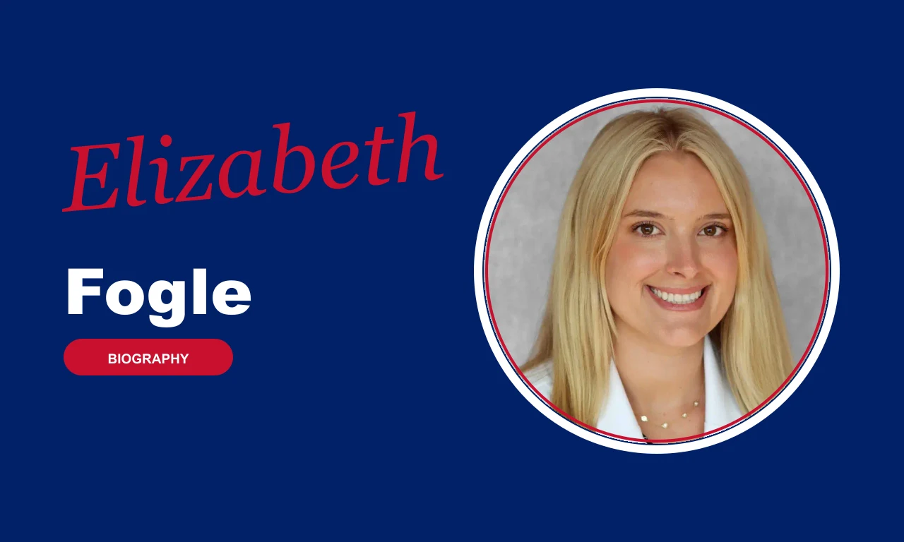 Elizabeth Fogle biography banner on navy background