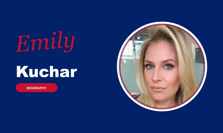 Emily Kuchar biography banner on navy background