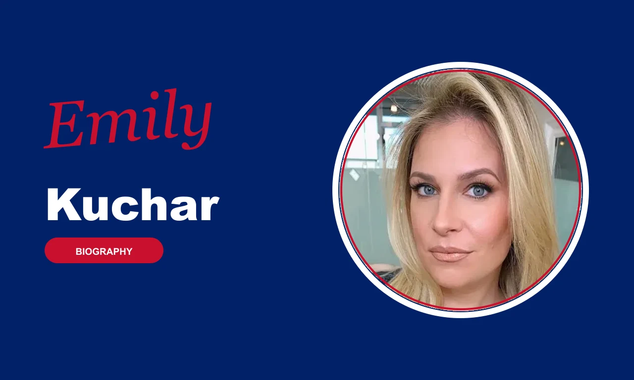 Emily Kuchar biography banner on navy background