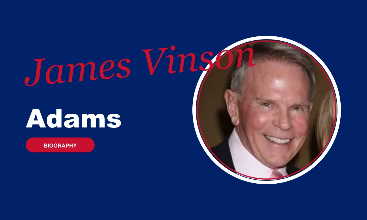 James Vinson Adams biography banner on navy background