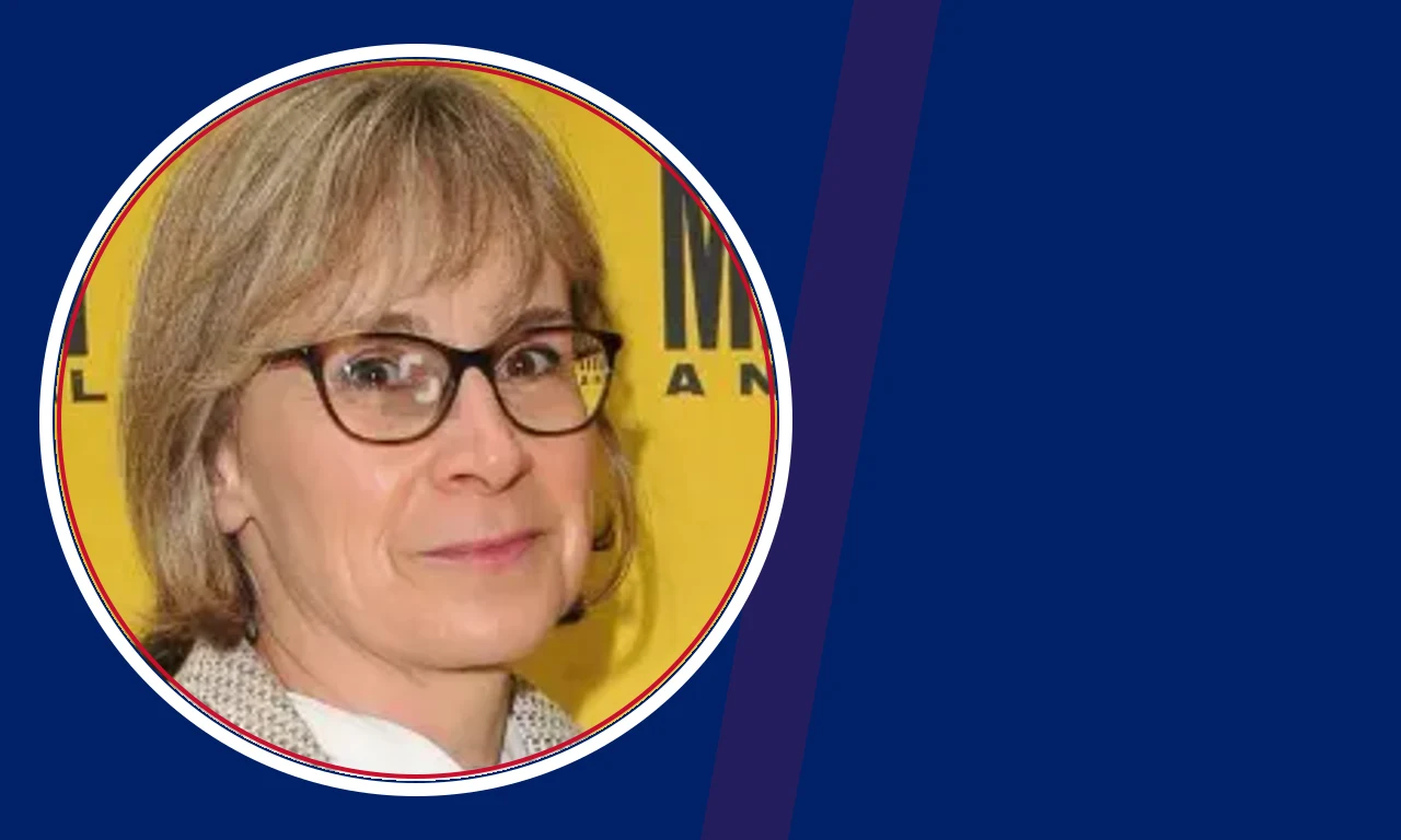 Jane Shearsmith portrait on navy background