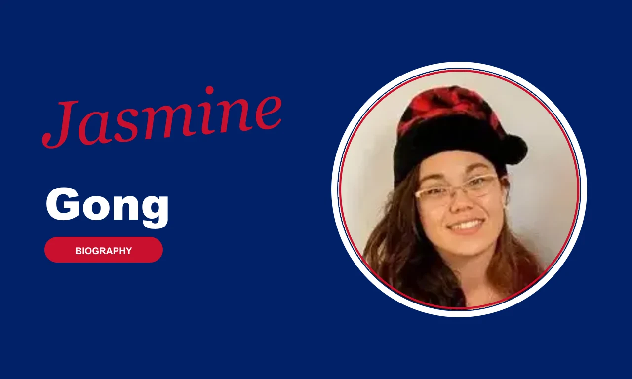 Jasmine Gong biography banner on navy background