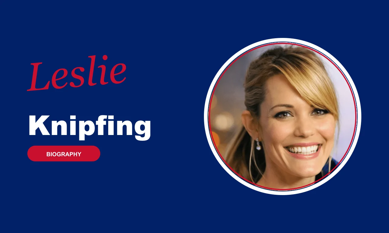 Leslie Knipfing biography banner on navy background