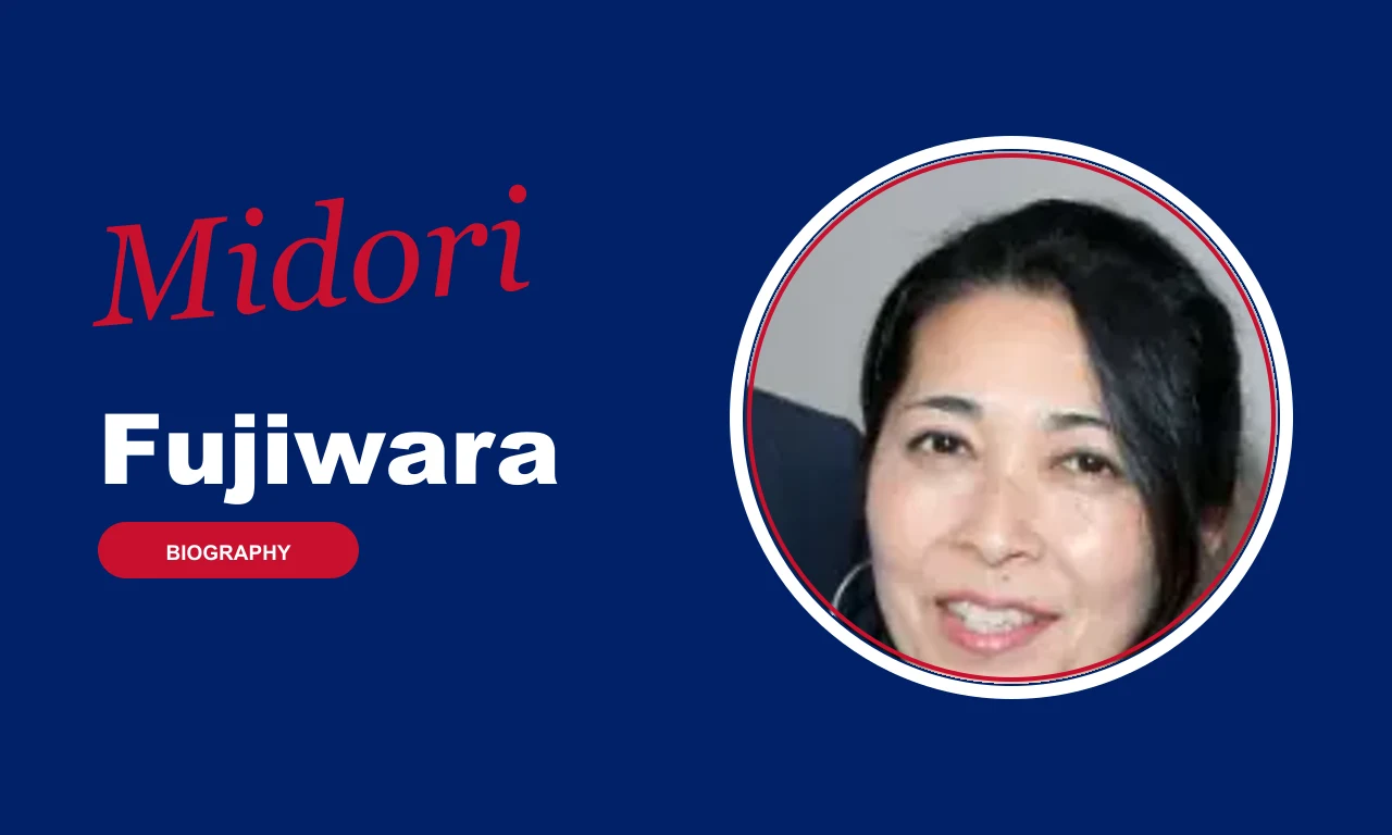 Midori Fujiwara biography banner on navy background