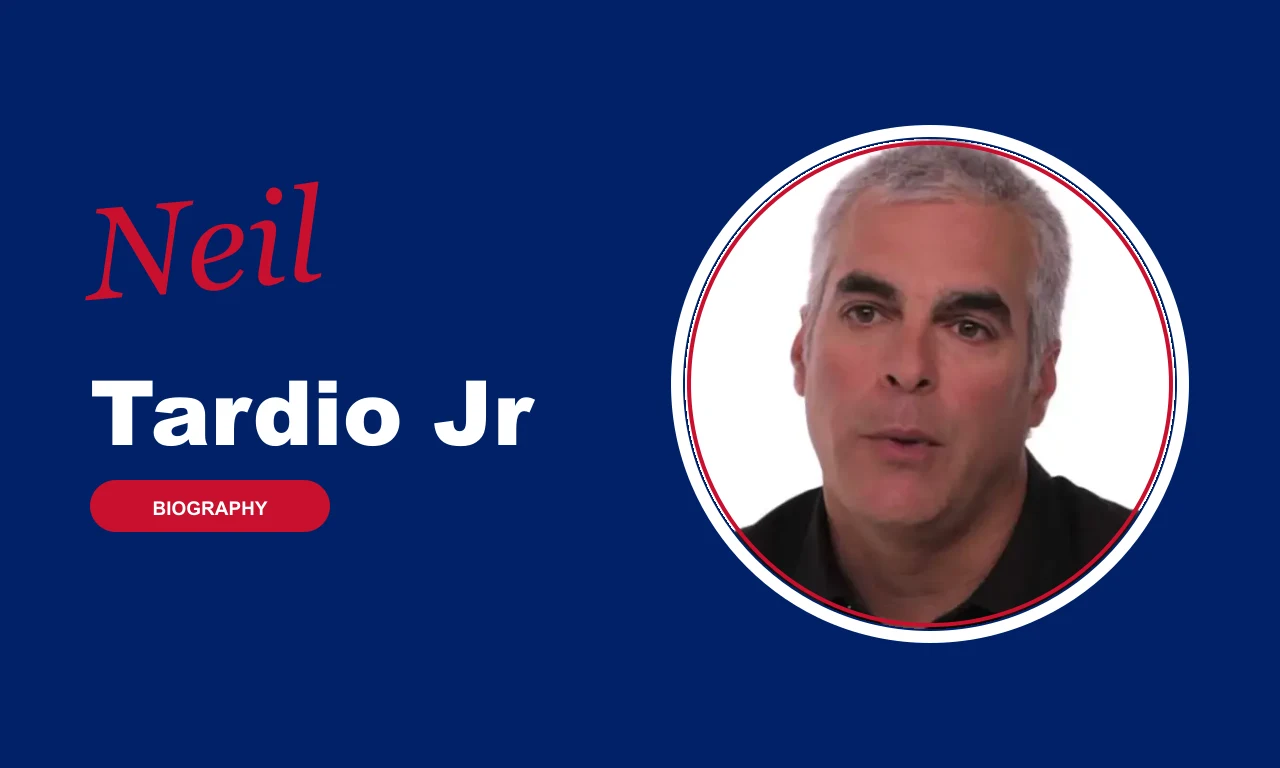 Neil Tardio Jr biography banner on navy background