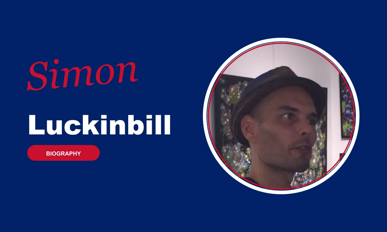 Simon Luckinbill biography banner on navy background