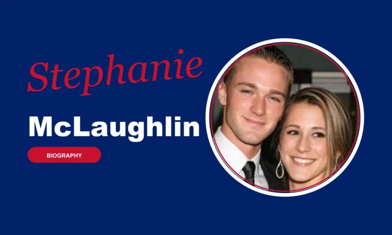 Stephanie McLaughlin biography banner on navy background