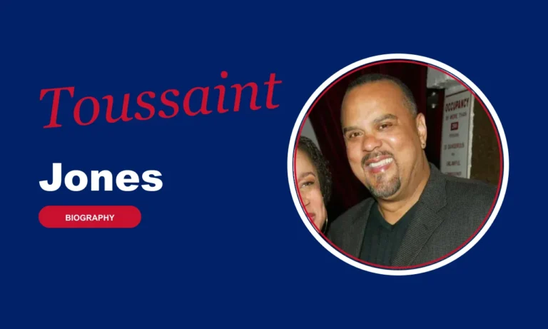 Toussaint Jones biography banner on navy background