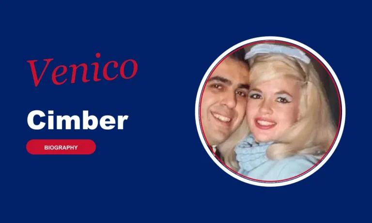 Venico Cimber biography banner on navy background
