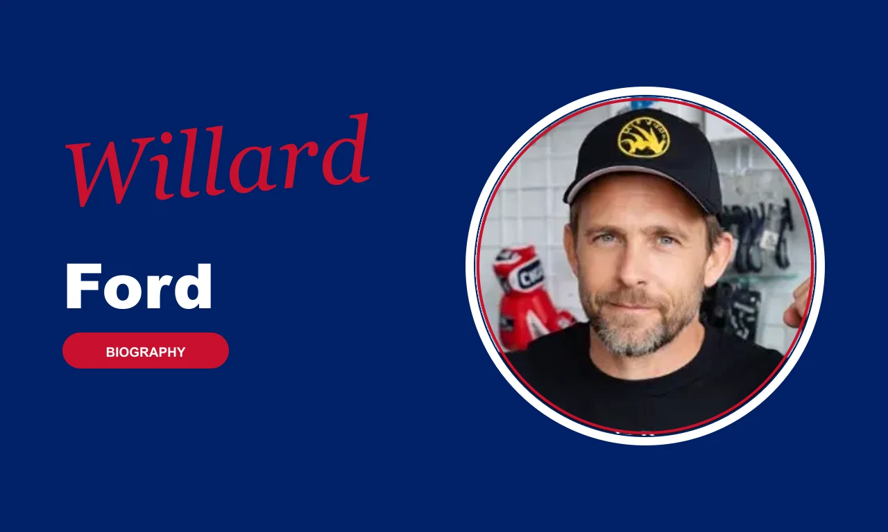 Willard Ford biography banner on navy background