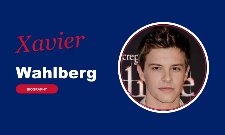 Xavier Wahlberg biography banner on navy background