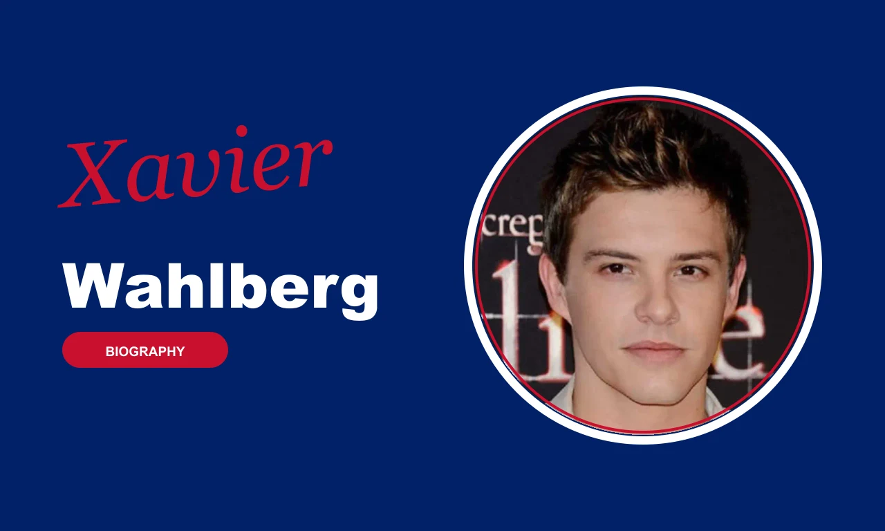 Xavier Wahlberg biography banner on navy background